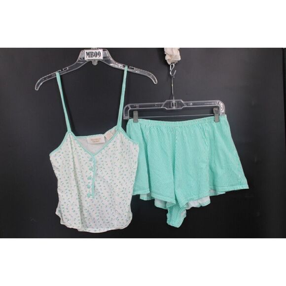 Victorias Secret Gold Label Sz Small Green White Stripe Floral Pj Shorts Set - Picture 1 of 11
